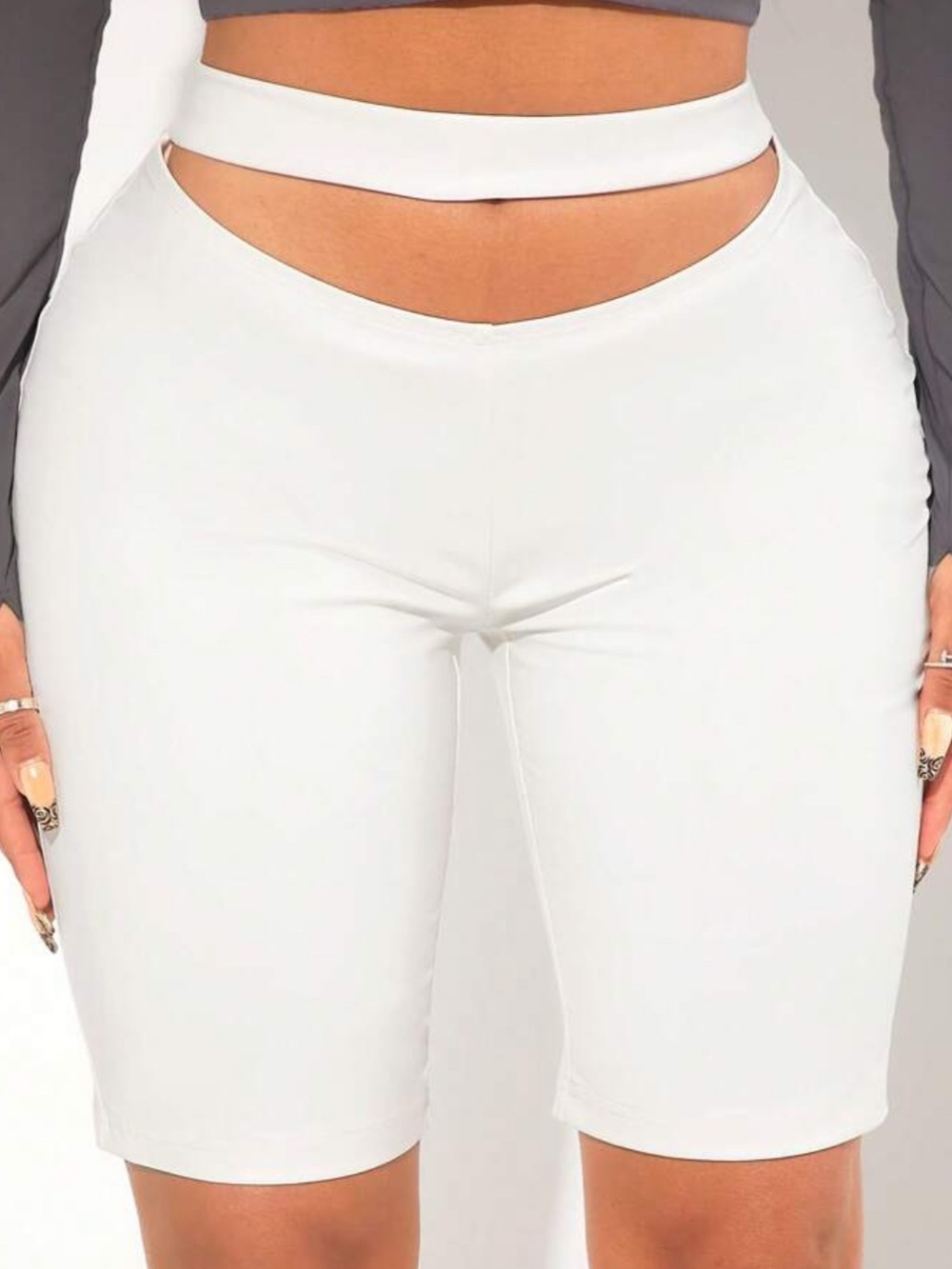 High-Waist White Cutout Bike Shorts